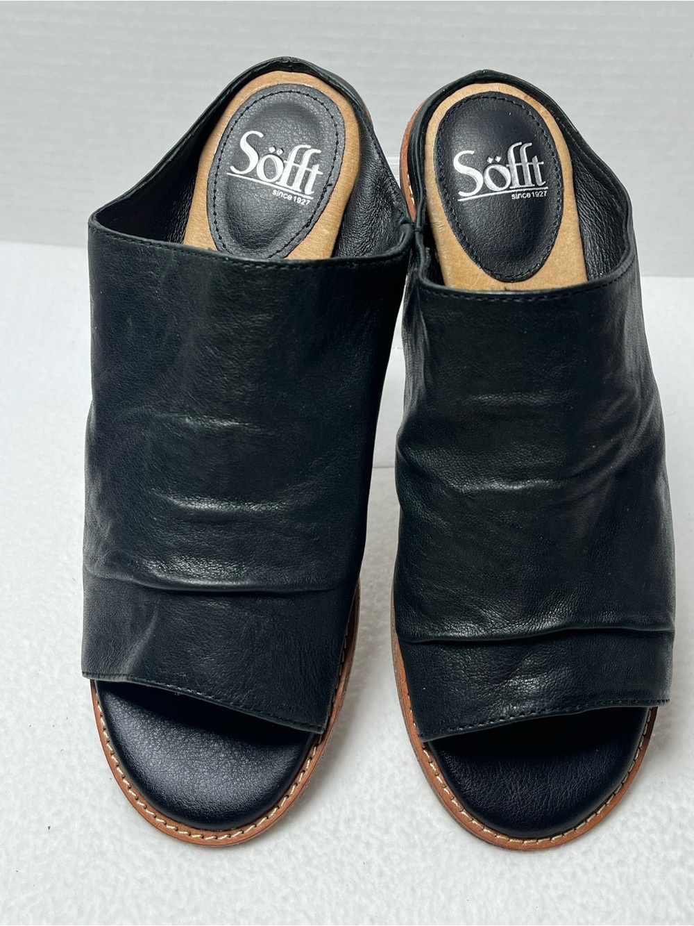 Sofft Netta Black Leather Womens Slide Sandals Open Toe Size 8 M